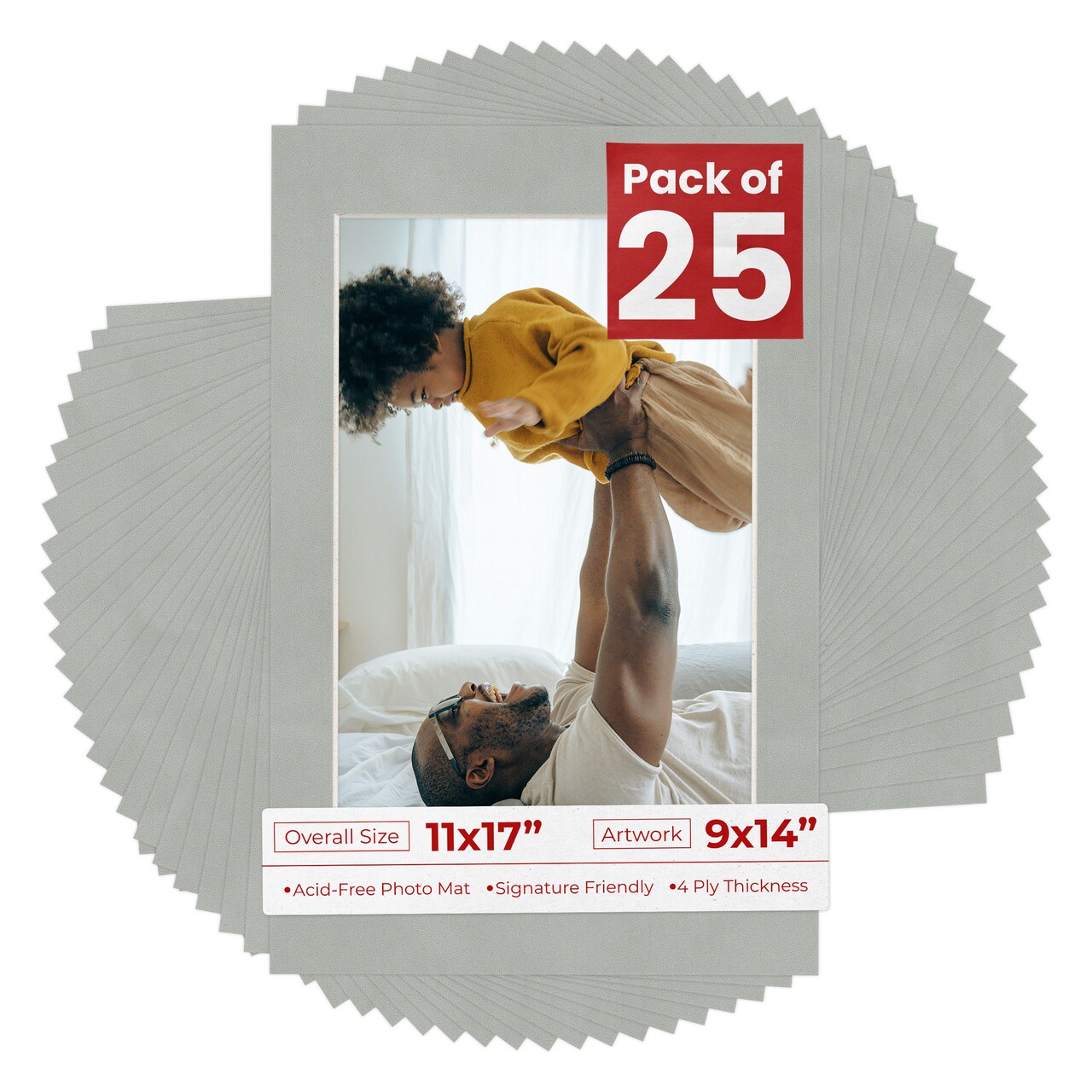 Light Grey Suede Mat Board for 11x17 Frames - Fits 9x14 Photos